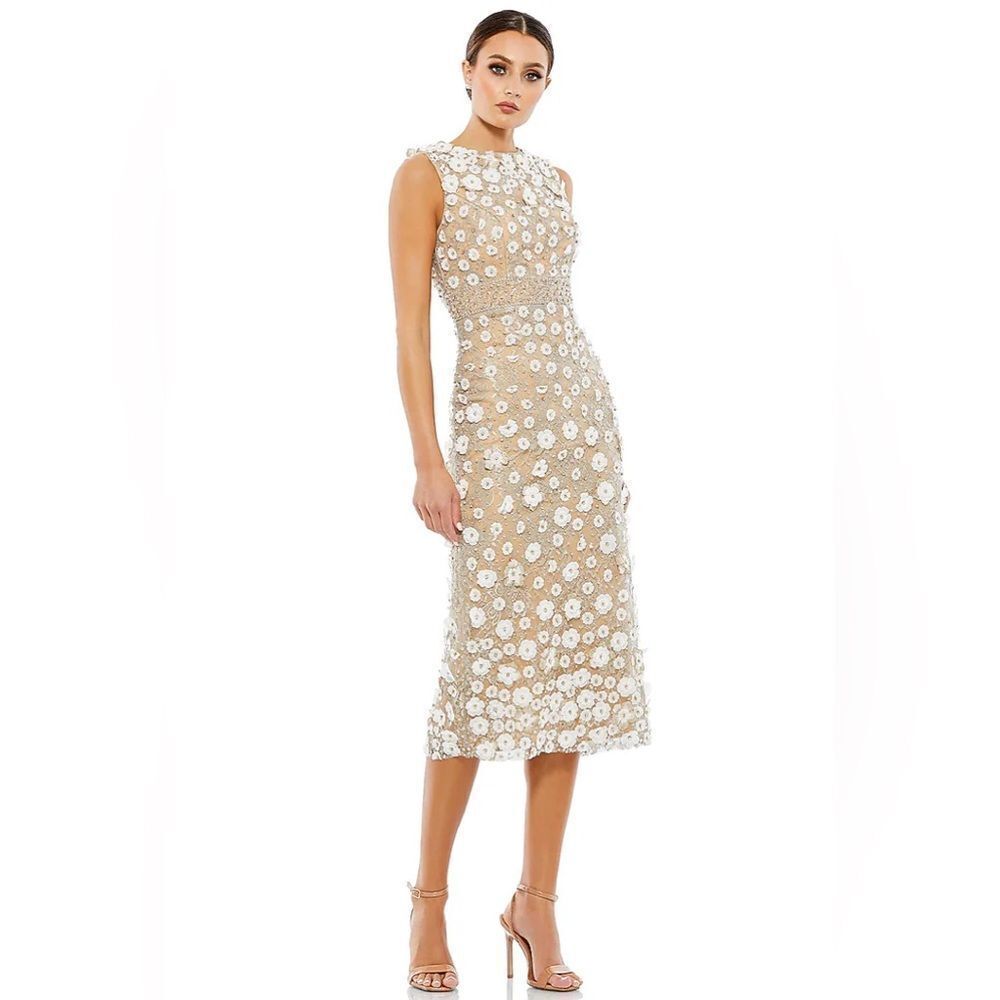 Mac Duggal Floral Beaded Sheath Midi Dress/ size 14